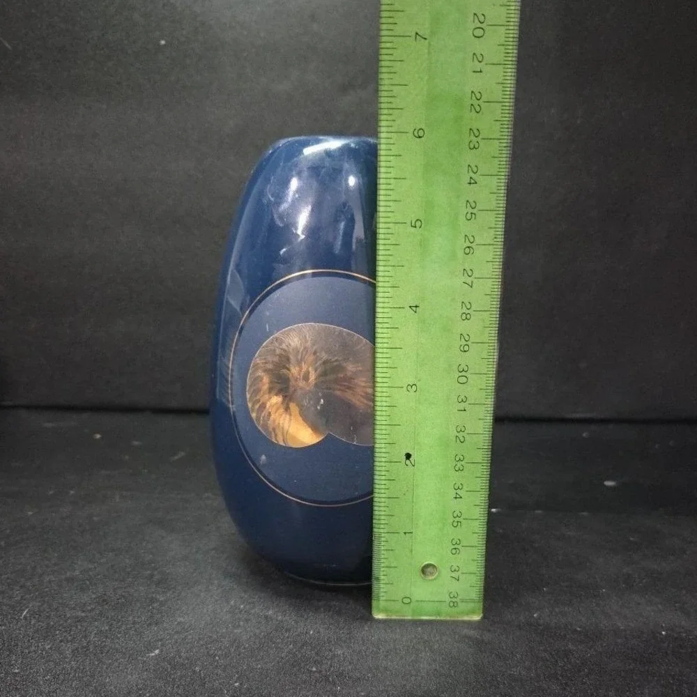 Otagiri Japan Nautilus Navy Blue Porcelain Vase, Vintage Gold Sea Shell Design‎
